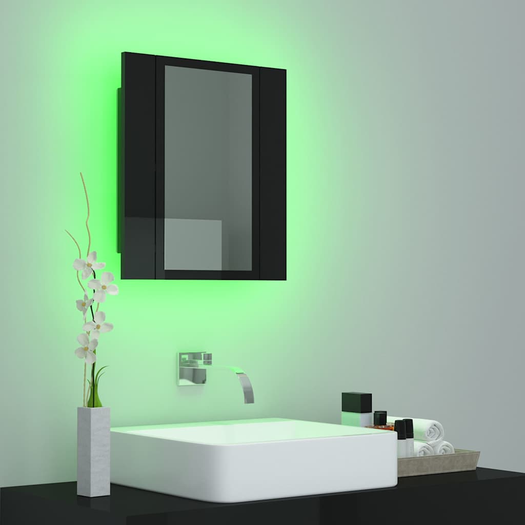 LED Bathroom Mirror Cabinet High Gloss Black 40x12x45 cm Acrylic