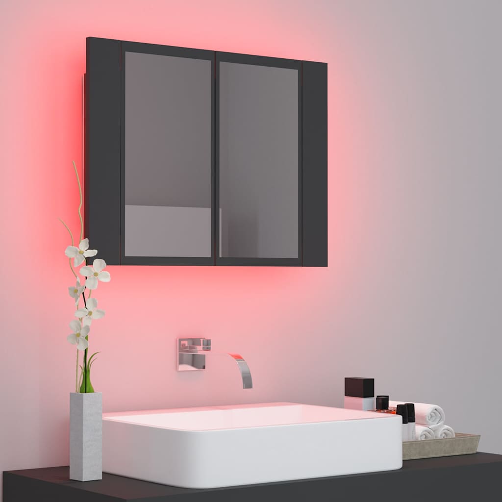 LED Bathroom Mirror Cabinet Grey 60x12x45 cm Acrylic