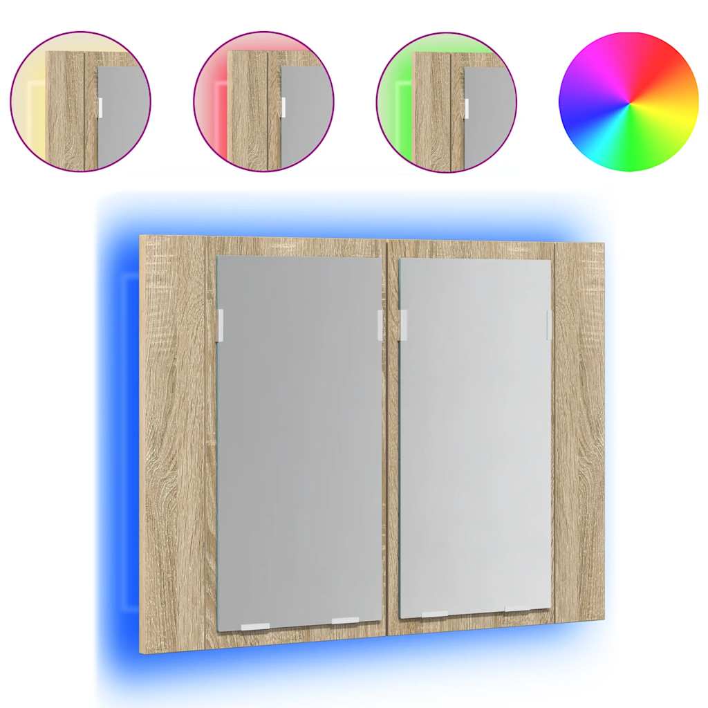 LED Bathroom Mirror Cabinet Sonoma Oak 60x12x45 cm Acrylic