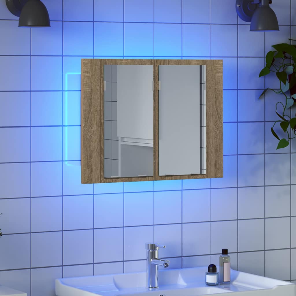 LED Bathroom Mirror Cabinet Sonoma Oak 60x12x45 cm Acrylic