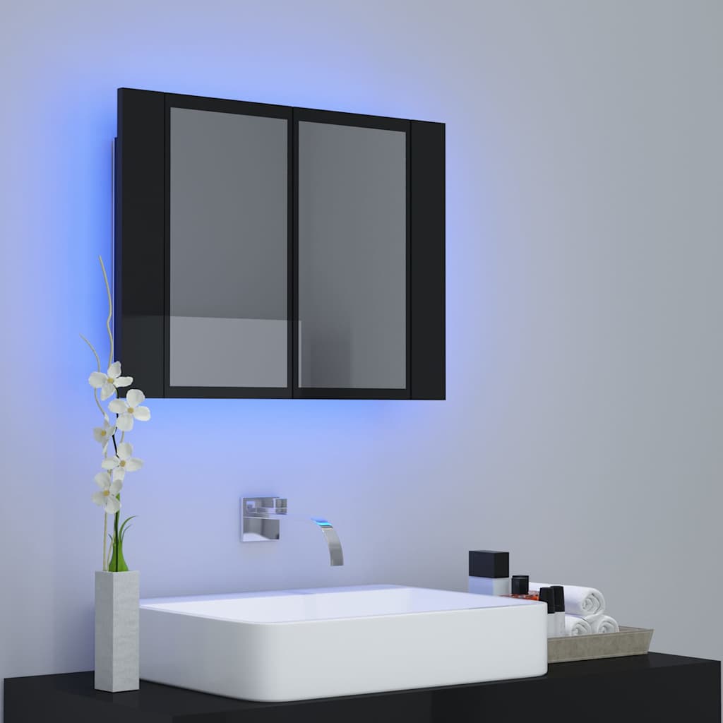 LED Bathroom Mirror Cabinet High Gloss Black 60x12x45 cm Acrylic