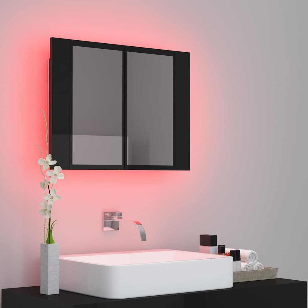 LED Bathroom Mirror Cabinet High Gloss Black 60x12x45 cm Acrylic
