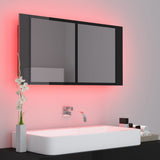 LED Bathroom Mirror Cabinet High Gloss Black 90x12x45 cm Acrylic - 45-Degree Angle