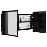 LED Bathroom Mirror Cabinet High Gloss Black 90x12x45 cm Acrylic - Close-Up Angle