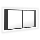 LED Bathroom Mirror Cabinet High Gloss Grey 90x12x45 cm Acrylic - Front View