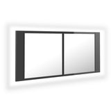 LED Bathroom Mirror Cabinet High Gloss Grey 100x12x45 cm Acrylic - Front View