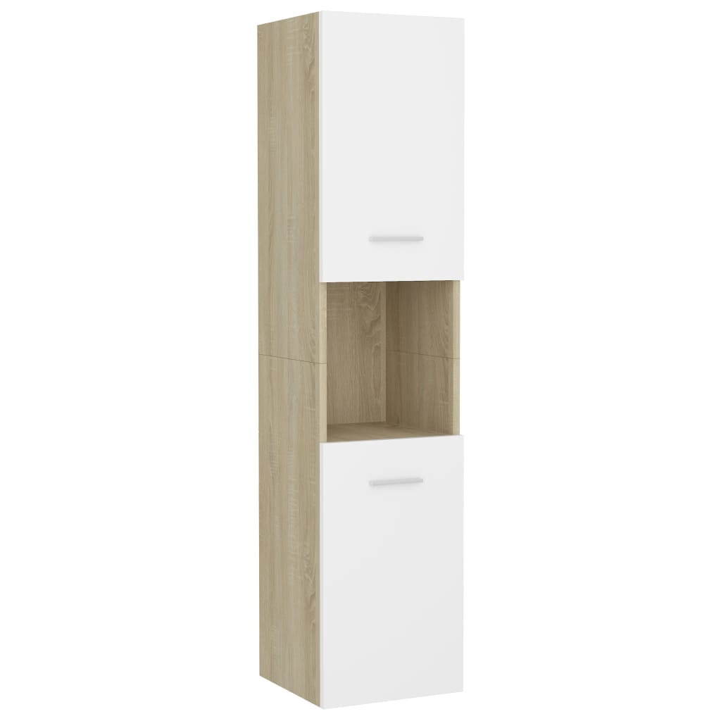 Bathroom Cabinet White and Sonoma Oak 30x30x130 cm Engineered Wood