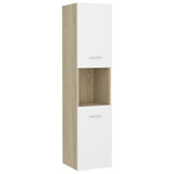 Bathroom Cabinet White and Sonoma Oak 30x30x130 cm Engineered Wood - Front View
