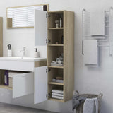 Bathroom Cabinet White and Sonoma Oak 30x30x130 cm Engineered Wood - Side View