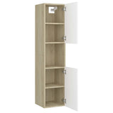 Bathroom Cabinet White and Sonoma Oak 30x30x130 cm Engineered Wood
