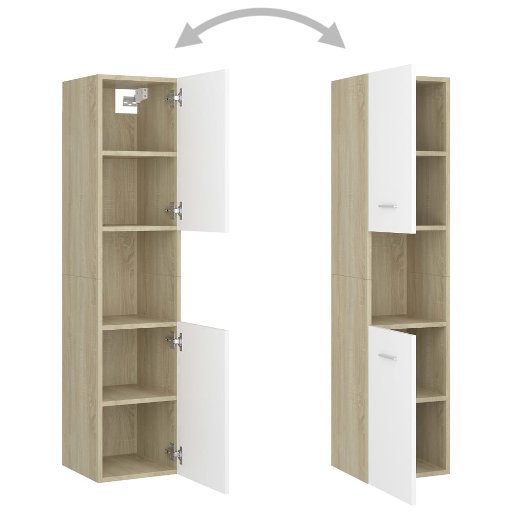 Bathroom Cabinet White and Sonoma Oak 30x30x130 cm Engineered Wood