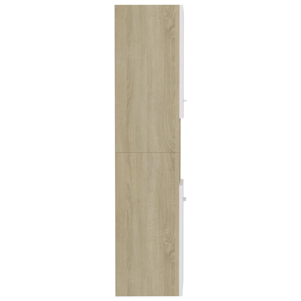 Bathroom Cabinet White and Sonoma Oak 30x30x130 cm Engineered Wood