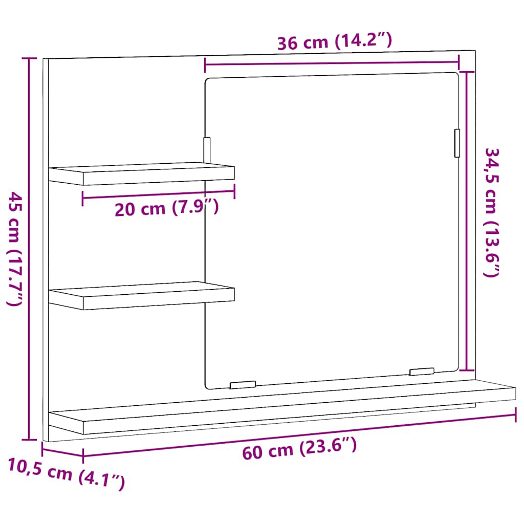 Bathroom Mirror Black 60x10.5x45 cm Engineered Wood