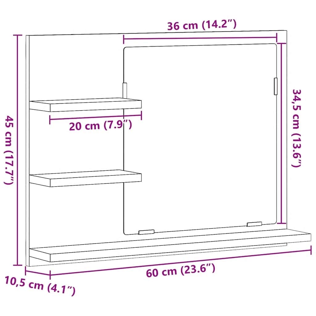Bathroom Mirror Black 60x10.5x45 cm Engineered Wood