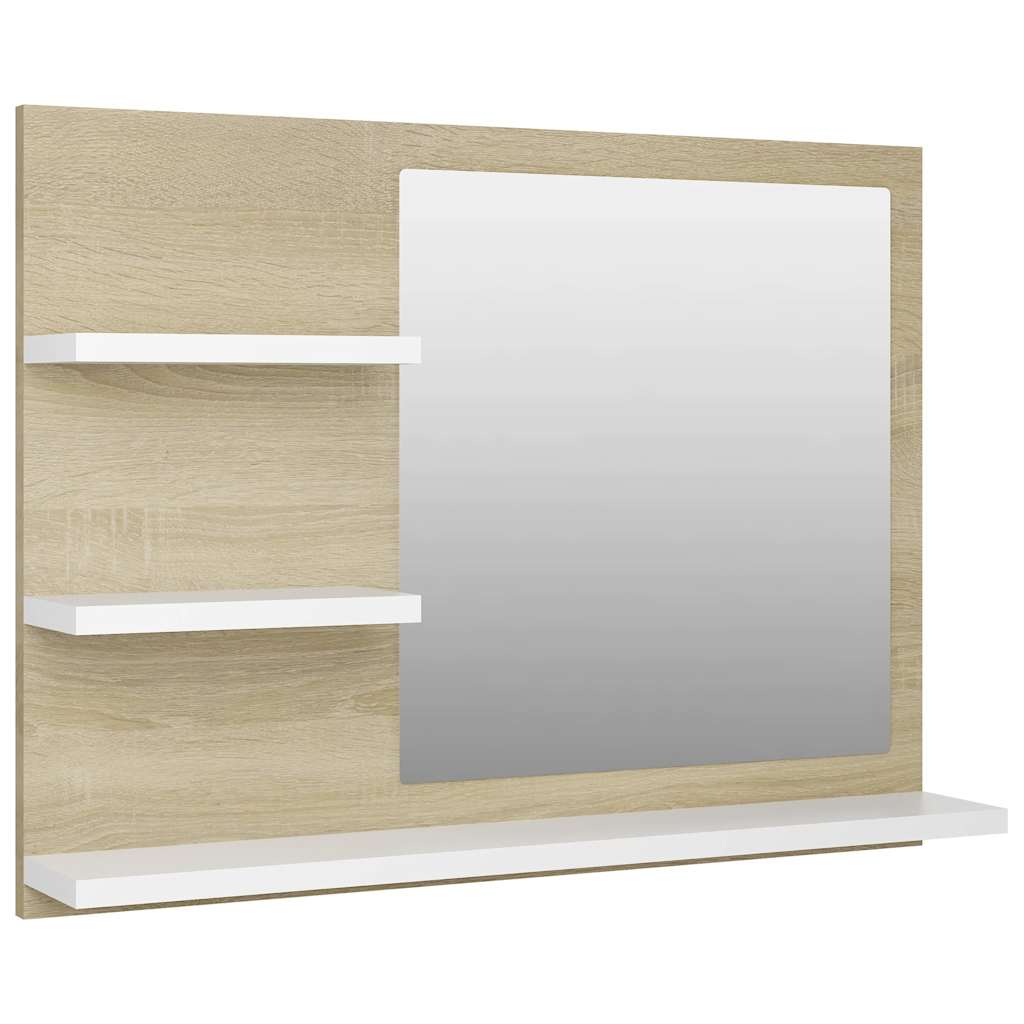 Bathroom Mirror White and Sonoma Oak 60x10.5x45 cm Engineered Wood