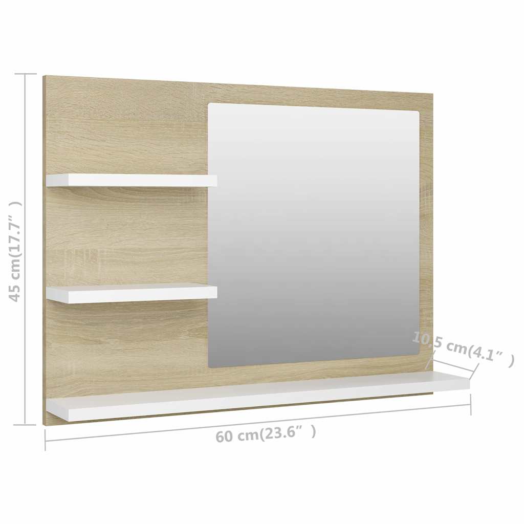 Bathroom Mirror White and Sonoma Oak 60x10.5x45 cm Engineered Wood