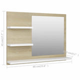 Bathroom Mirror White and Sonoma Oak 60x10.5x45 cm Engineered Wood - Close-Up Angle