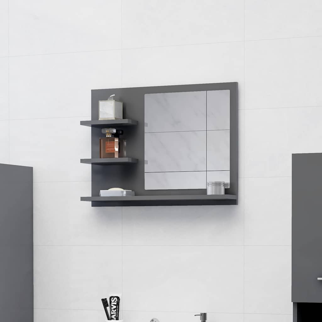 Bathroom Mirror High Gloss Grey 60x10.5x45 cm Engineered Wood