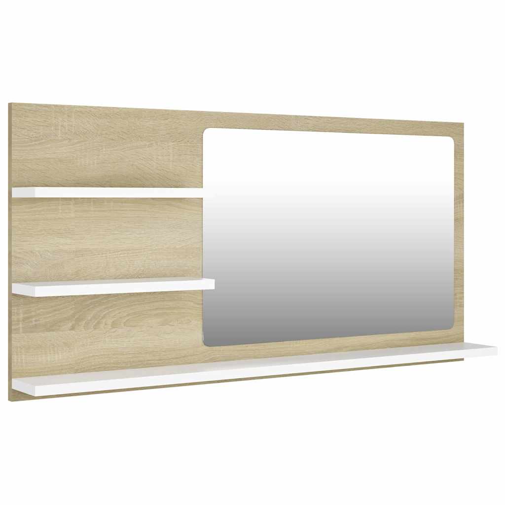 Bathroom Mirror White and Sonoma Oak 90x10.5x45 cm Engineered Wood