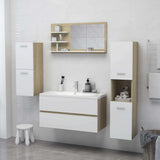 Bathroom Mirror White and Sonoma Oak 90x10.5x45 cm Engineered Wood - Top-Down View