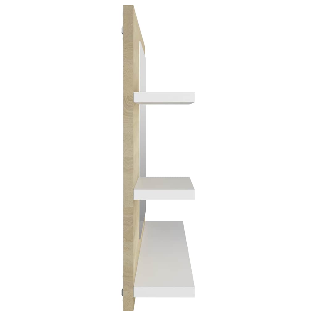 Bathroom Mirror White and Sonoma Oak 90x10.5x45 cm Engineered Wood