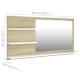 Bathroom Mirror White and Sonoma Oak 90x10.5x45 cm Engineered Wood - Close-Up Angle