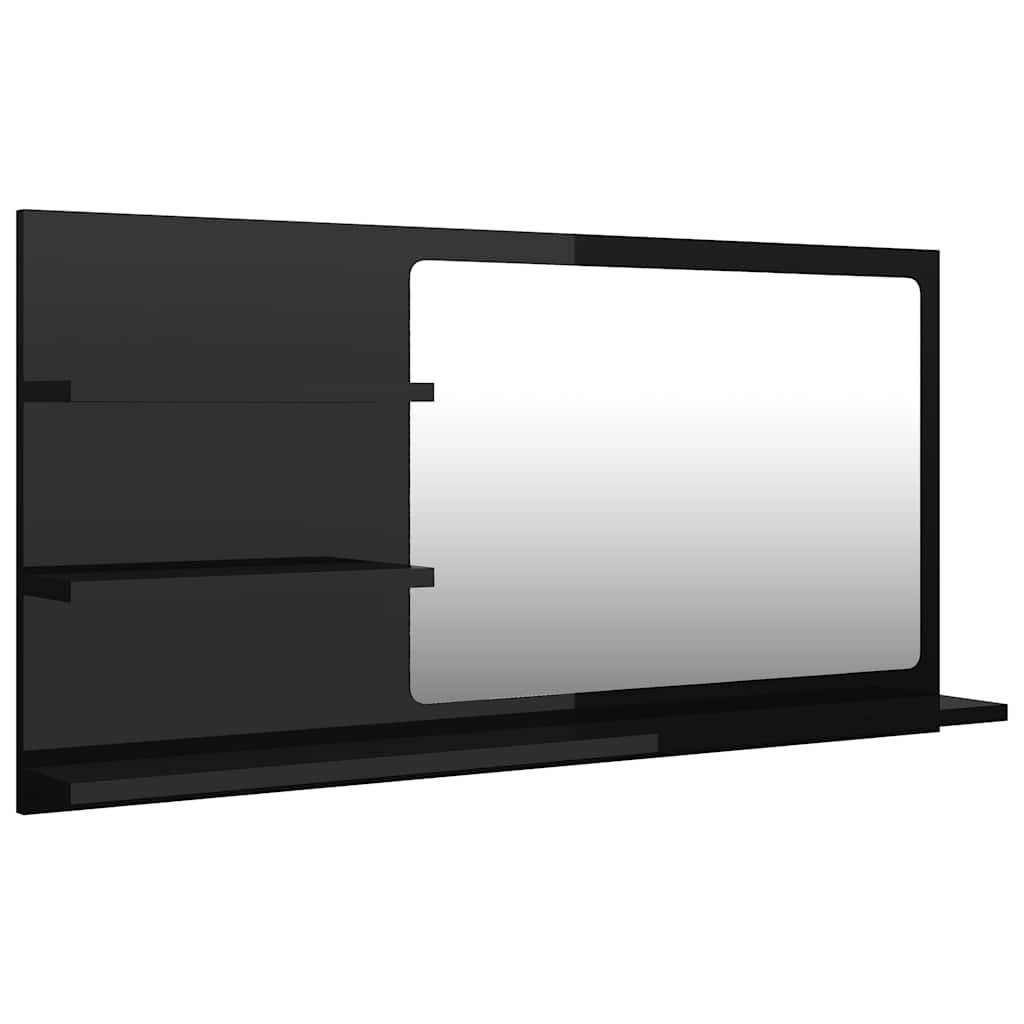 Bathroom Mirror High Gloss Black 90x10.5x45 cm Engineered Wood