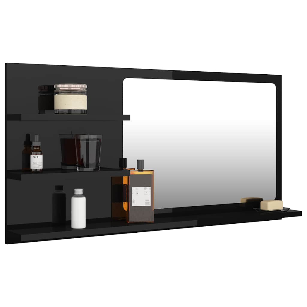 Bathroom Mirror High Gloss Black 90x10.5x45 cm Engineered Wood