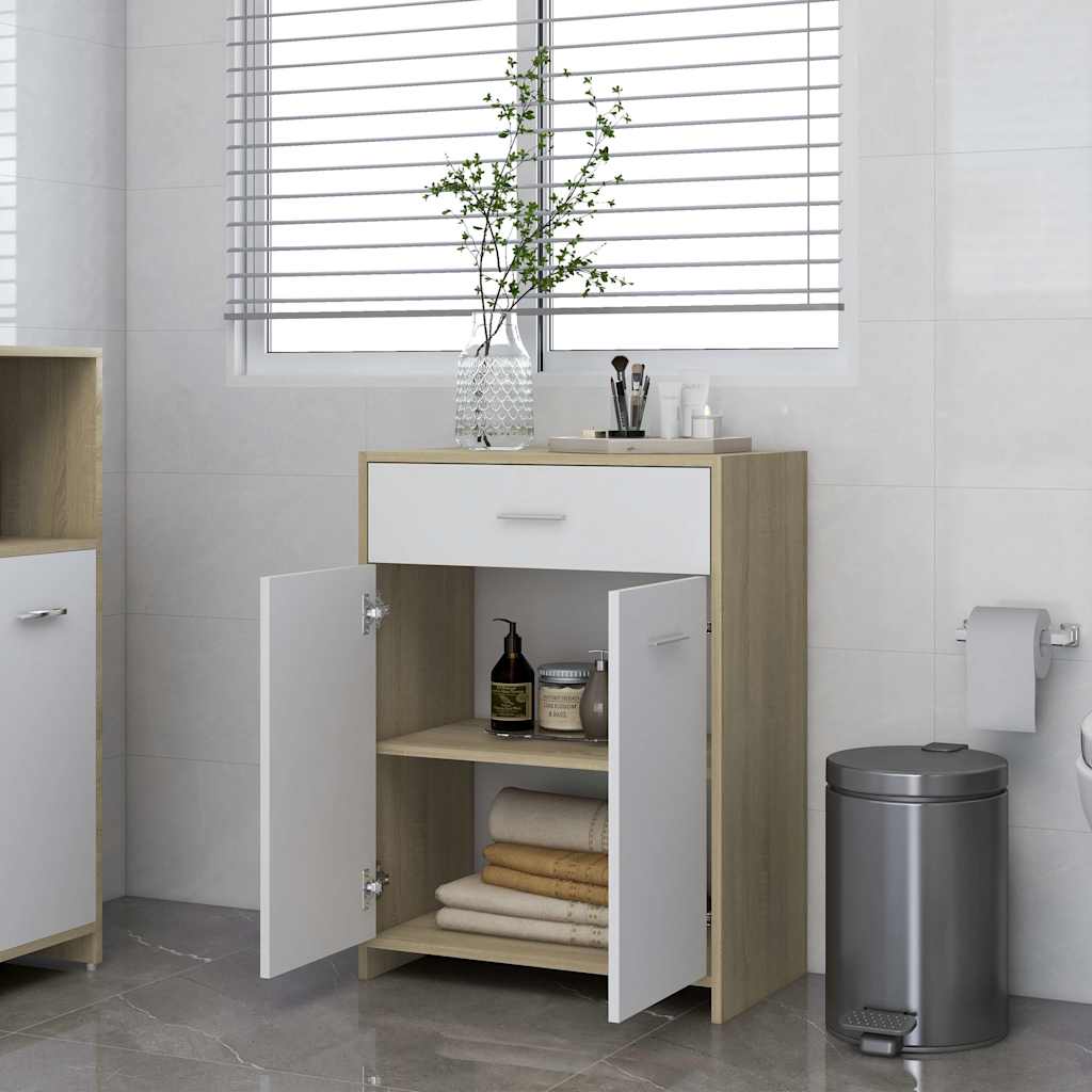 Bathroom Cabinet White and Sonoma Oak 60x33x80 cm Engineered Wood
