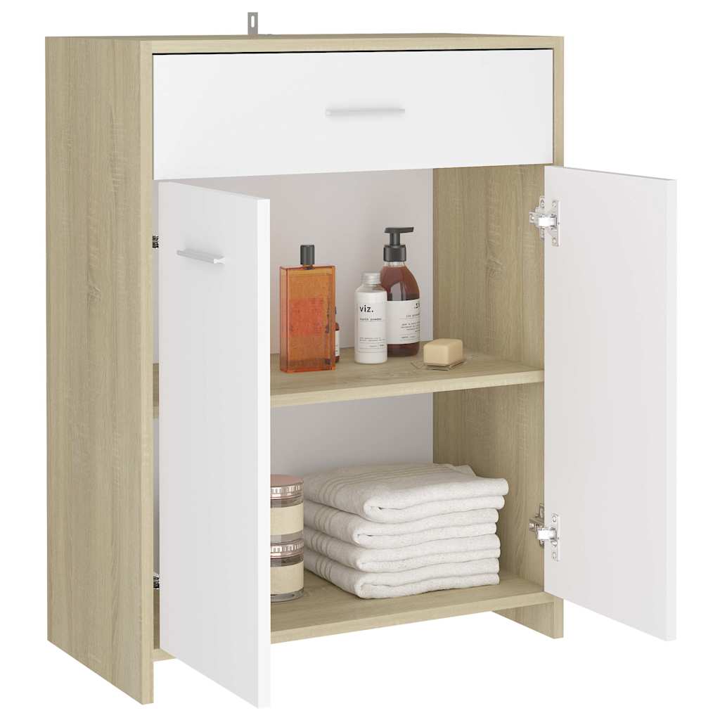 Bathroom Cabinet White and Sonoma Oak 60x33x80 cm Engineered Wood