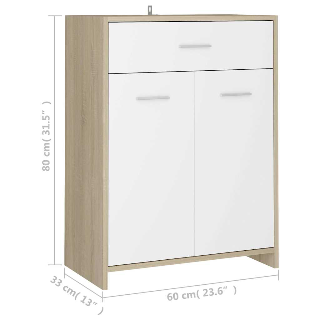 Bathroom Cabinet White and Sonoma Oak 60x33x80 cm Engineered Wood
