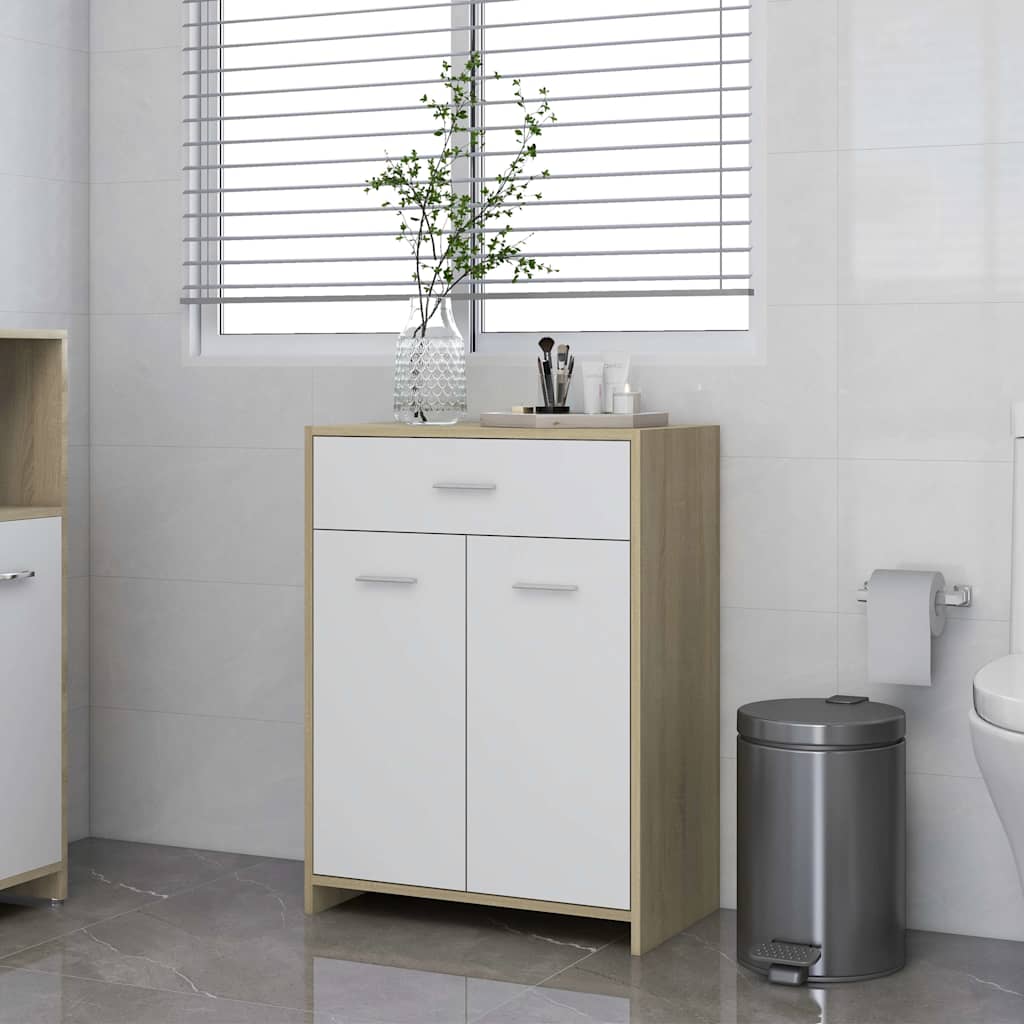 Bathroom Cabinet White and Sonoma Oak 60x33x80 cm Engineered Wood
