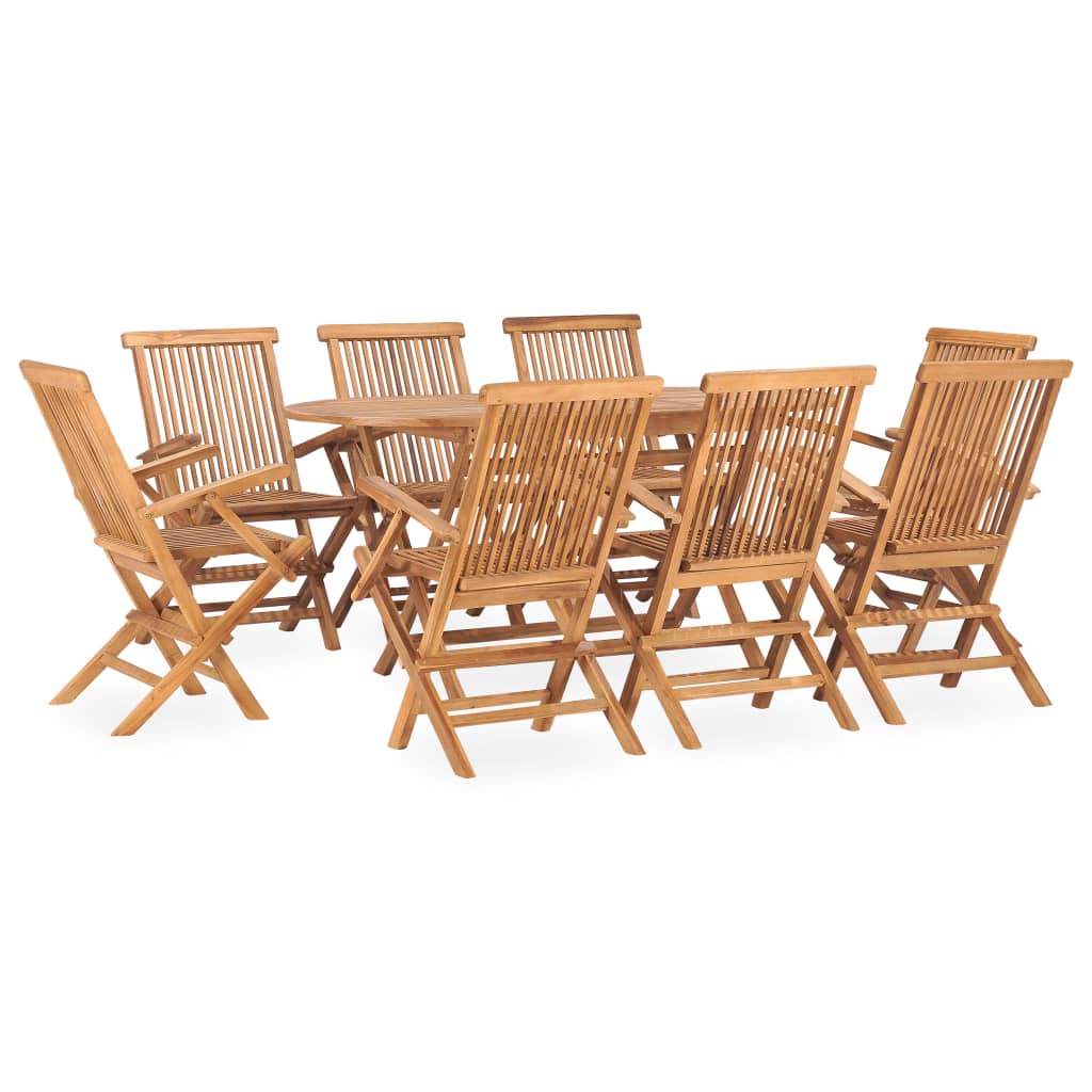 9 Piece Folding Outdoor Dining Set Solid Wood Teak