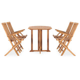5 Piece Folding Outdoor Dining Set Solid Teak Wood - Front View
