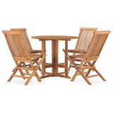 5 Piece Folding Outdoor Dining Set Solid Teak Wood - Front View