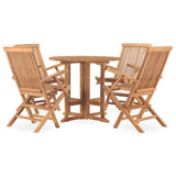 5 Piece Folding Outdoor Dining Set Solid Teak Wood - Front View