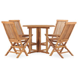 5 Piece Folding Outdoor Dining Set Solid Teak Wood - Front View
