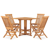 5 Piece Folding Outdoor Dining Set Solid Teak Wood - Front View