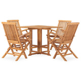5 Piece Folding Outdoor Dining Set Solid Teak Wood - Front View