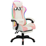 Racing Chair with RGB LED Lights Pink and White Faux Leather - Front View