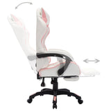 Racing Chair with RGB LED Lights Pink and White Faux Leather - 45-Degree Angle