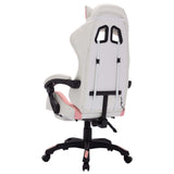 Racing Chair with RGB LED Lights Pink and White Faux Leather - Rear View