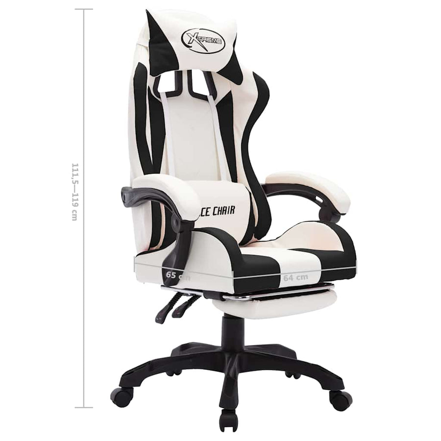 Racing Chair with RGB LED Lights Black and White Faux Leather