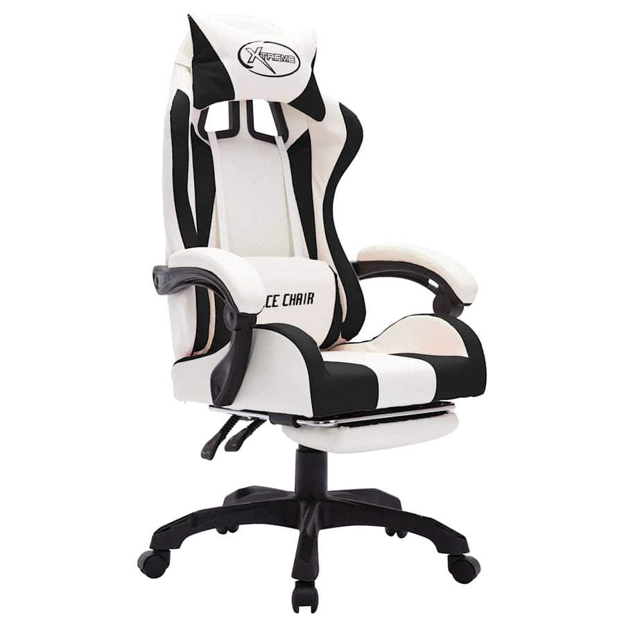 Racing Chair with RGB LED Lights Black and White Faux Leather