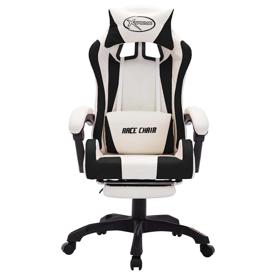 Racing Chair with RGB LED Lights Black and White Faux Leather