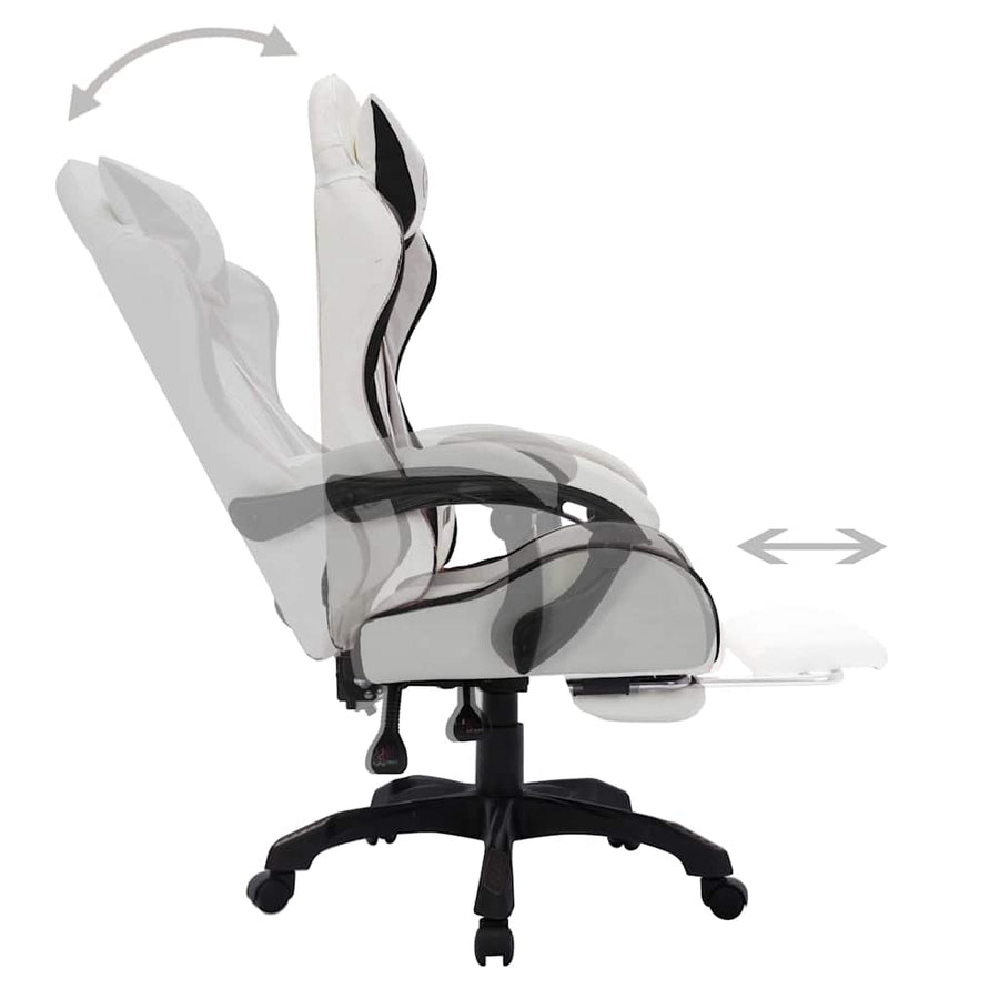 Racing Chair with RGB LED Lights Black and White Faux Leather