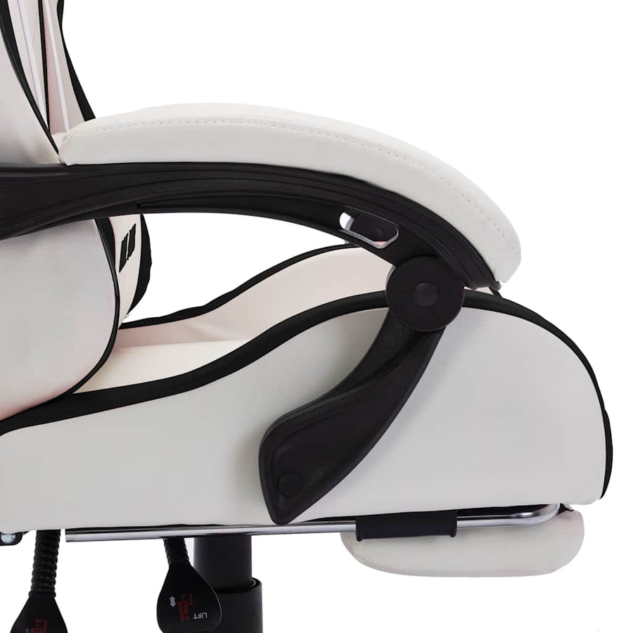 Racing Chair with RGB LED Lights Black and White Faux Leather