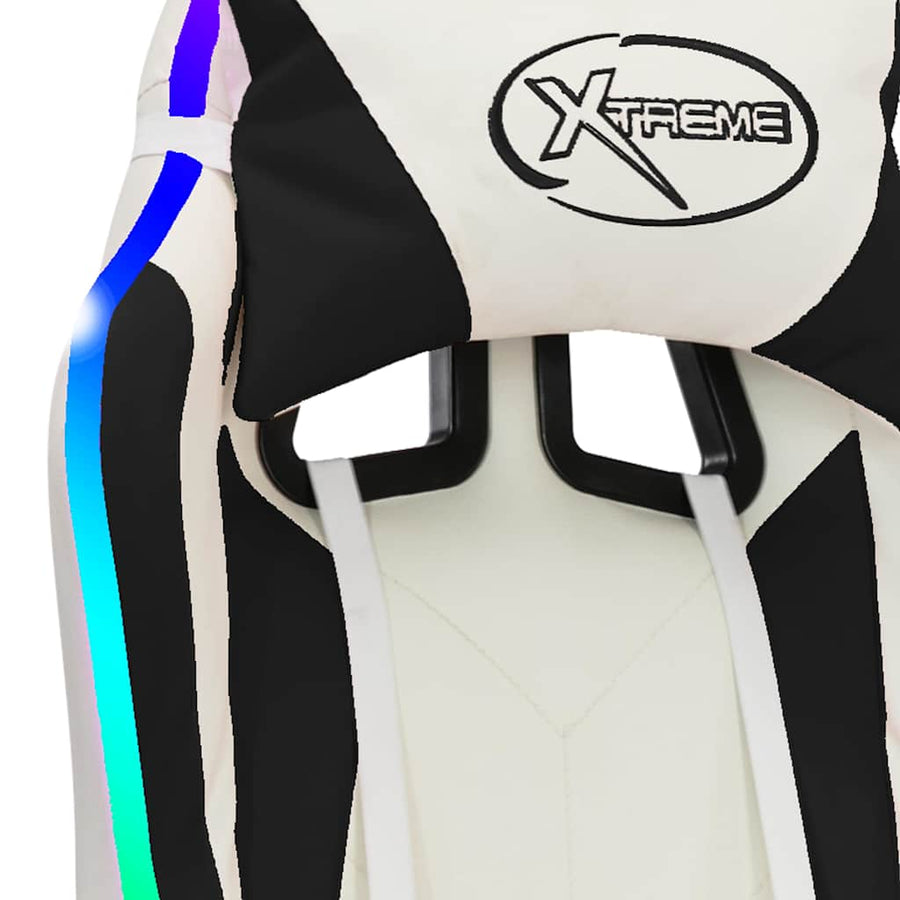 Racing Chair with RGB LED Lights Black and White Faux Leather