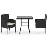 3 Piece Garden Dining Set Poly Rattan Black - Front View