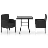 3 Piece Garden Dining Set Poly Rattan Black - Front View